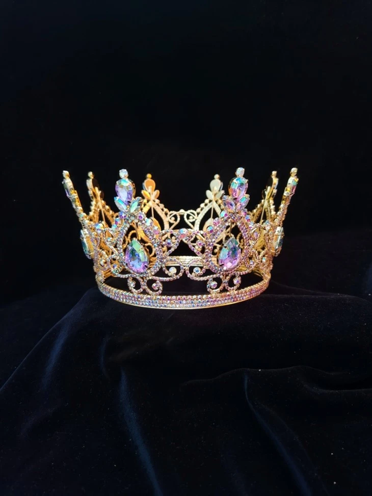 Full Round Custom Crown Rhinestone Pageant Flower Crowns Crystal Circle Tiara suppliers